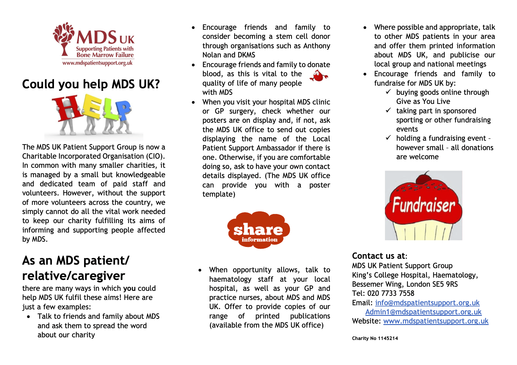 Leaflet about Volunteering opportunities with MDS UK